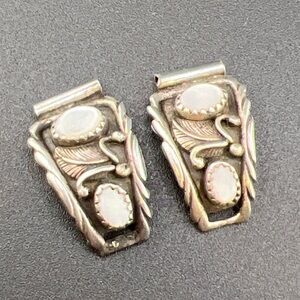 Vintage Sterling Silver Watch Tips Leaves Mother of Pearl RB Sterling Southwest